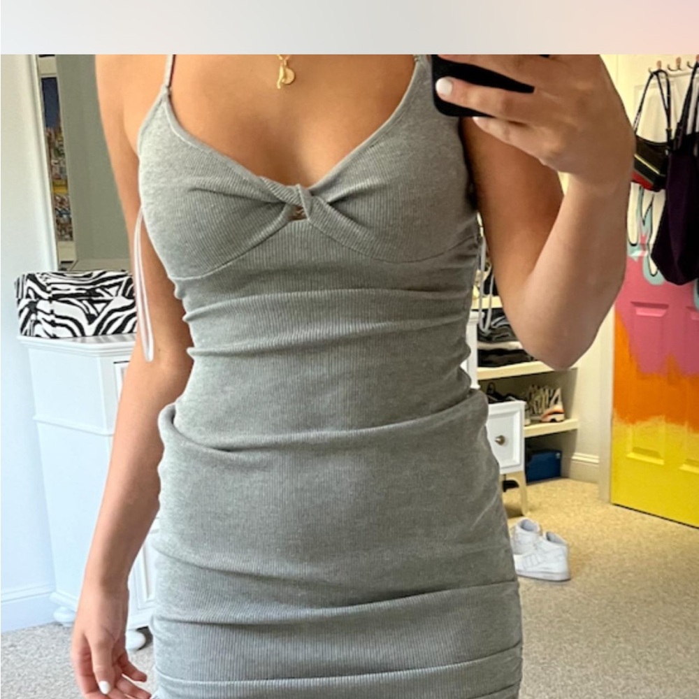 Stylish Grey Ribbed Dress